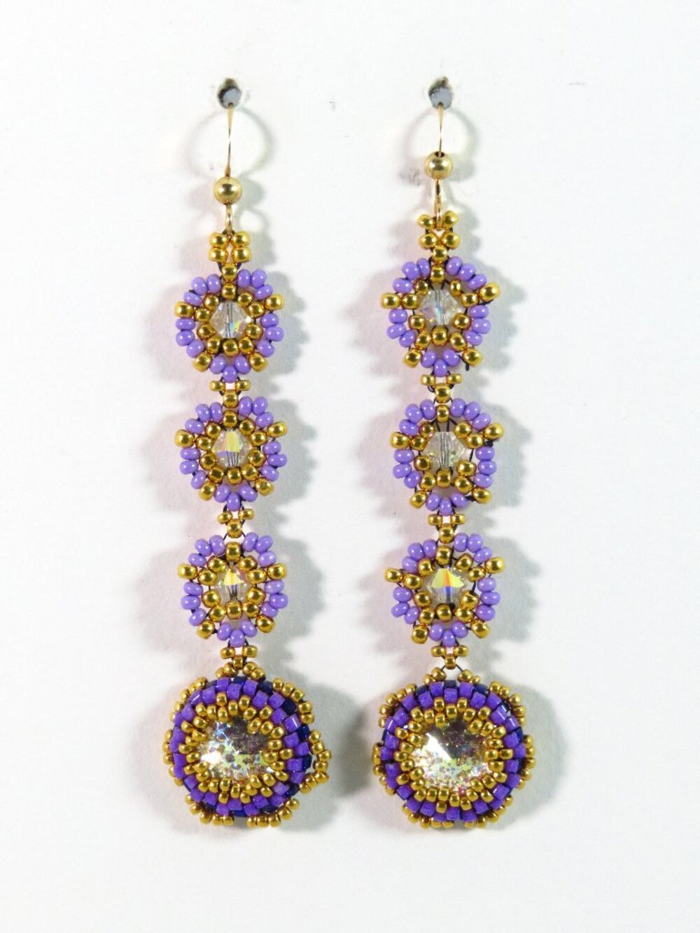 Beaded crystal earrings purple, gold